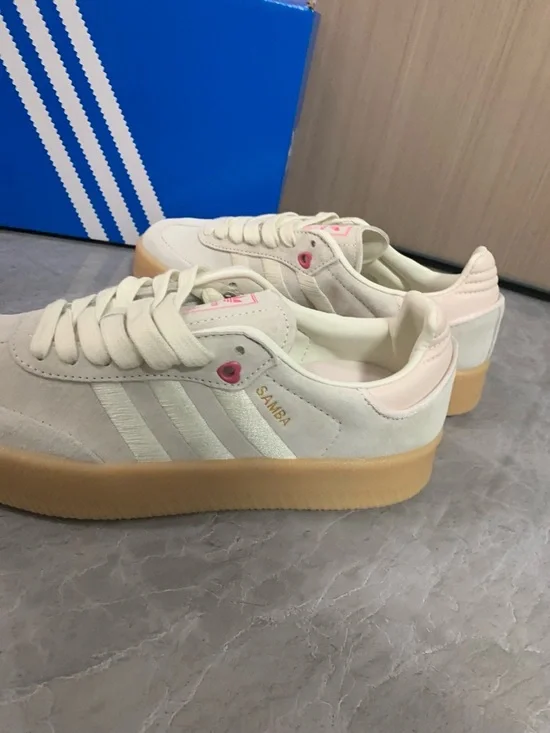 adidas Samba Cream Suede Sneakers with Pink Details and Gum Sole - Picture 3 of 5